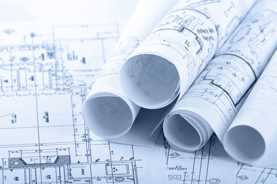 Rolled sets of construction drawings